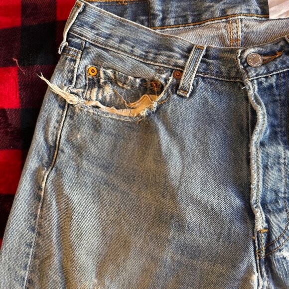 Levi's Jeans Mens 29x31 Blue 501 Distressed Grunge Punk Ripped Knee Denim Pants - Picture 6 of 8